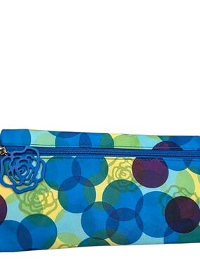 Lancome Multicolor Circle Print Blue Lined Cosmetic Pouch